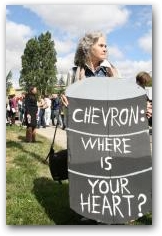 Protestor from Grandmothers for the Preservation of the Amazon has a message for Chevron  -> Click to enlarge